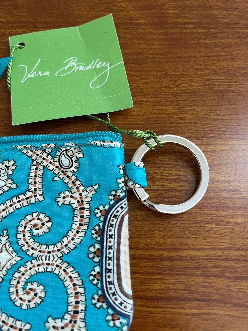 NWT VERA BRADLEY ID Wallet Totally Turquoise Key Ring Zipper Cotton